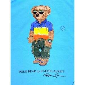 Polo Ralph Lauren Mens XL Blue Polo Bear Graphic Hoodie Long Sleeve Cotton Shirt